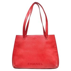 Authentic Chanel Rare Red Caviar Leather Large Tote Bag — Serial 5581084